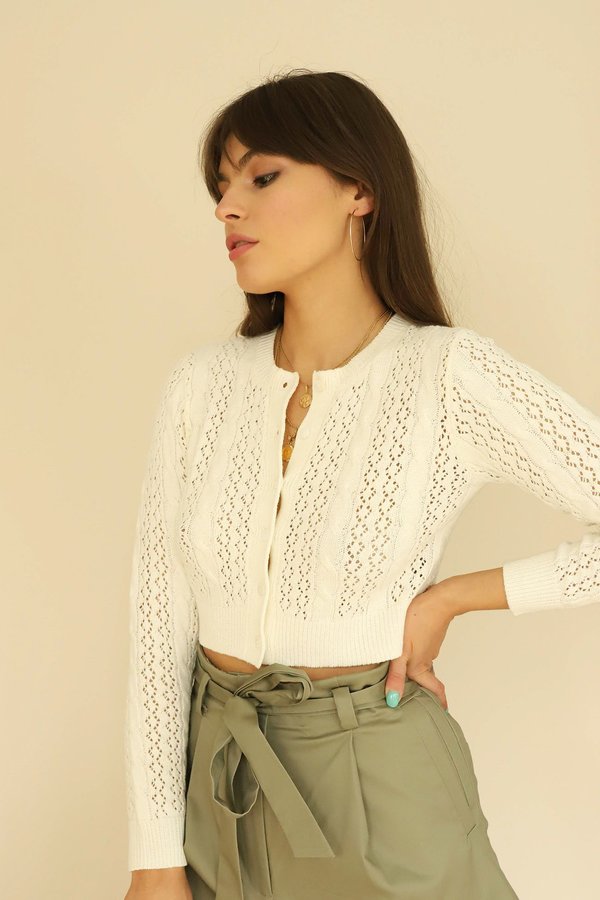Cotton Candy LA Open Knit Cropped Cardigan - White Cotton Candy LA Open Knit Cropped Cardigan - White