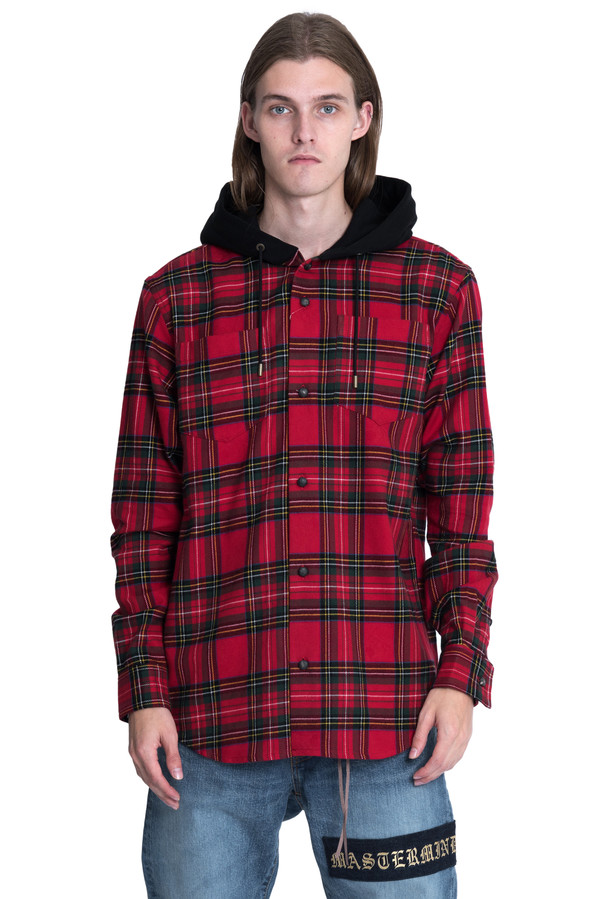 Mastermind World hooded check flannel shirt - red | Garmentory