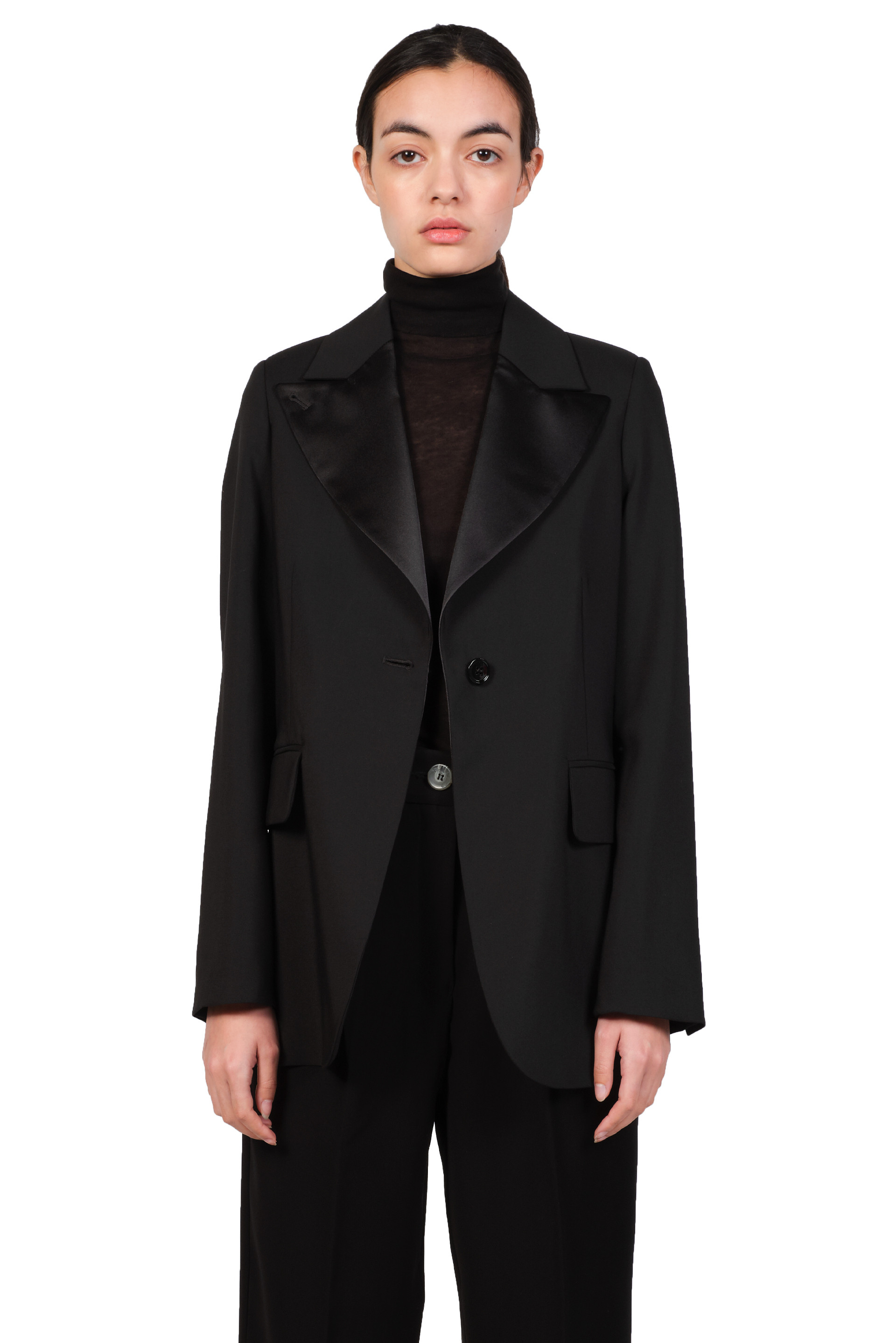 MM6 Maison Margiela Satin Lapel Blazer - Black | Garmentory