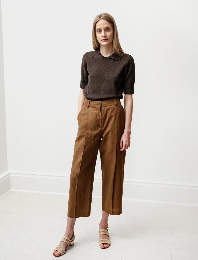 Margaret Howell Deep Pleat Wool Linen Trousers - Pecan