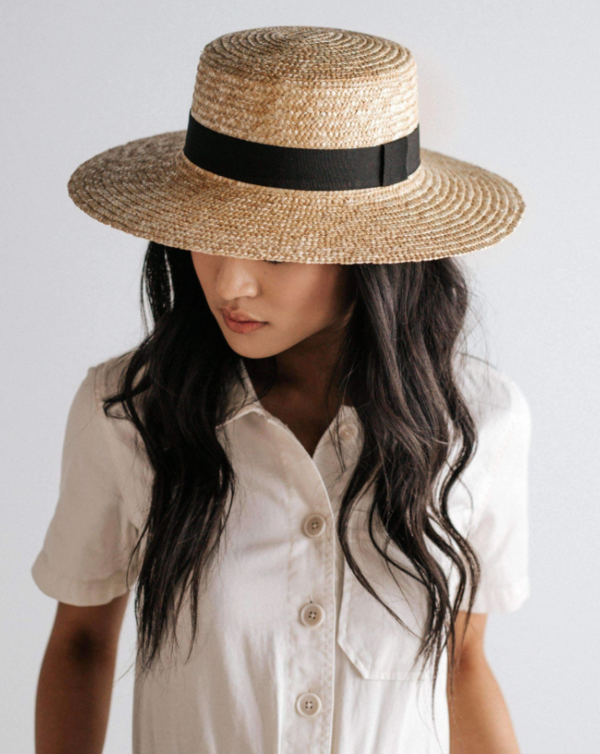Boater Straw Black Hat Gigi Pip Jolie Boater - Black BLEMISHED main image 4