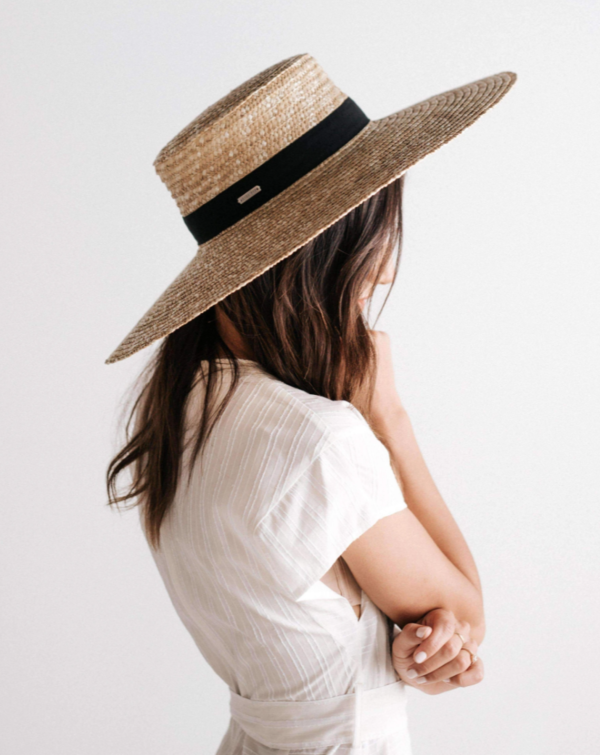GIGI PIP Tan Straw Hat with Black Band River Wide Brim Palm Straw Hat | Women main image 4
