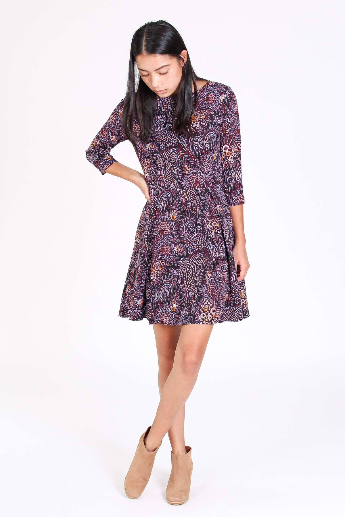 Suno Fit and flare dress in paisley wine | Garmentory