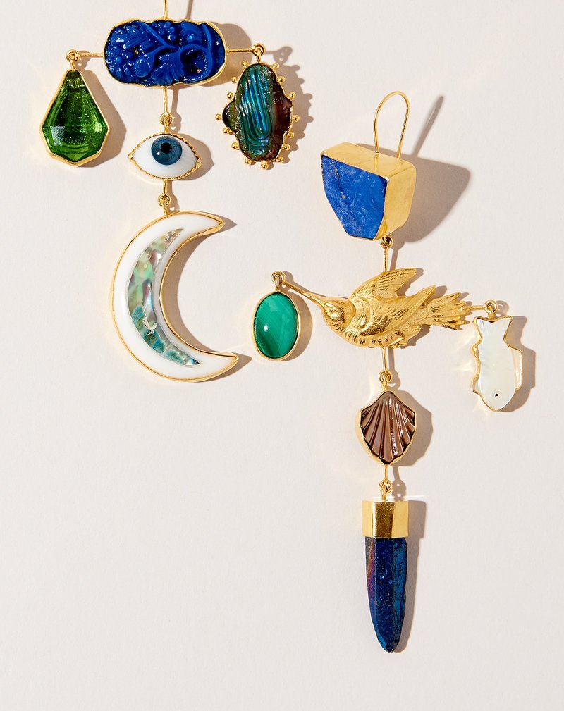 Grainne Morton Bird and Moon Cross Drop Earrings