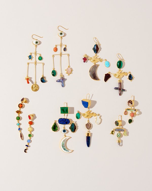 Grainne Morton Bird and Moon Cross Drop Earrings