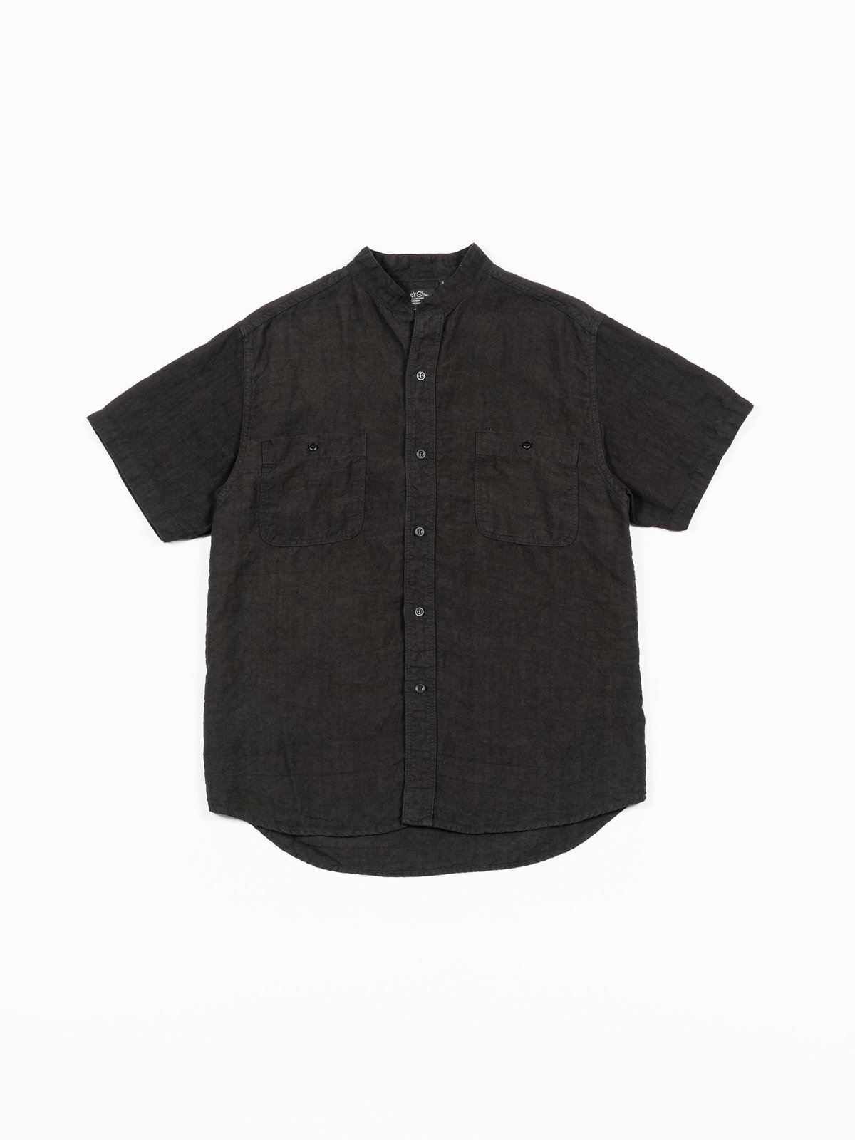 Orslow Stand Collar Short Sleeve Linen Shirt - Black | Garmentory