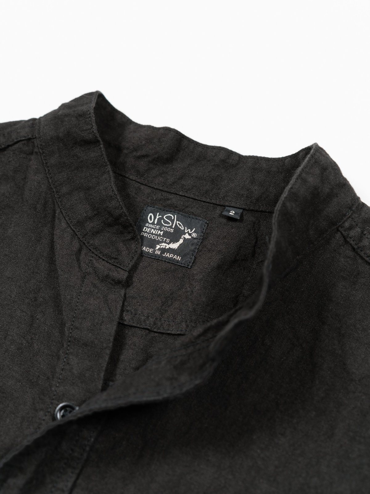 Orslow Stand Collar Short Sleeve Linen Shirt - Black | Garmentory