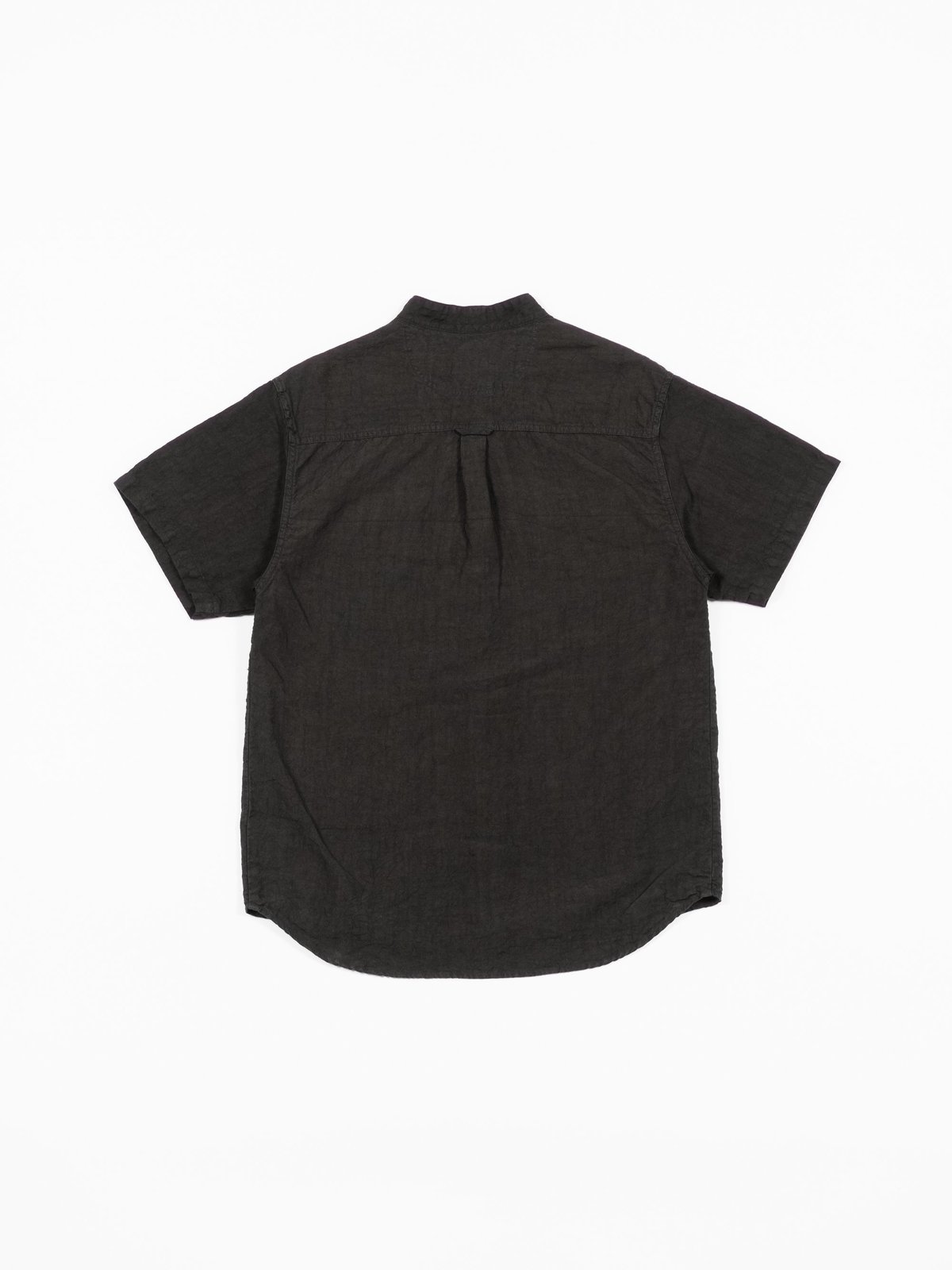 Orslow Stand Collar Short Sleeve Linen Shirt - Black | Garmentory