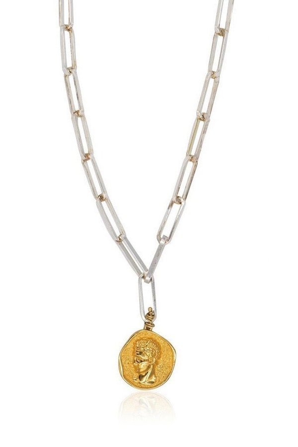Hermina Athens Hermis Large Pendant W/ Chunky Chain - Silver/Yellow Gold