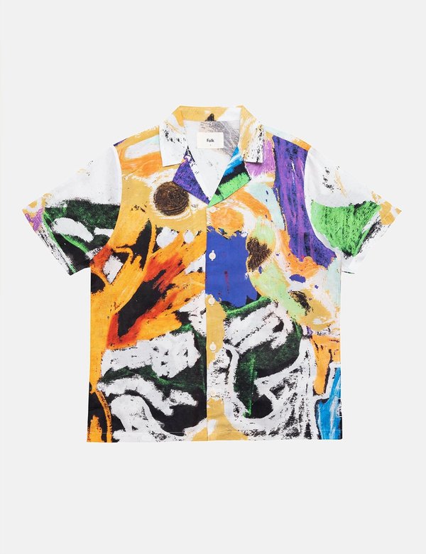 Folk Clothing x Alfie Kungu Soft Collar Shirt with Flare Print - Marigold Folk Clothing x Alfie Kungu Soft Collar Shirt with Flare Print - Marigold