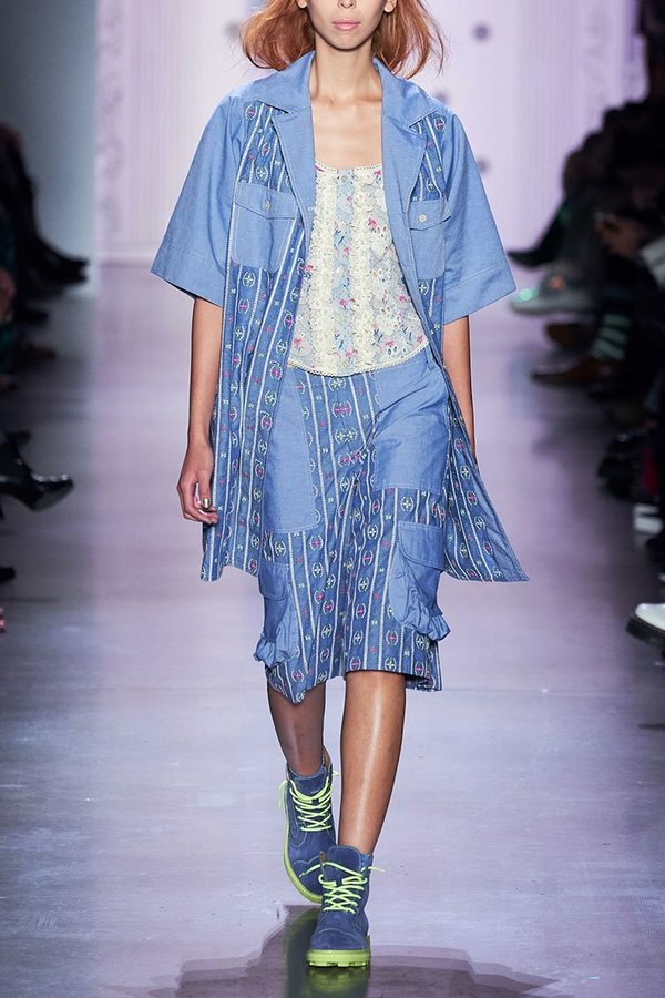 anna sui denim dress Seventies Infinity Denim Applique Patchwork Dress