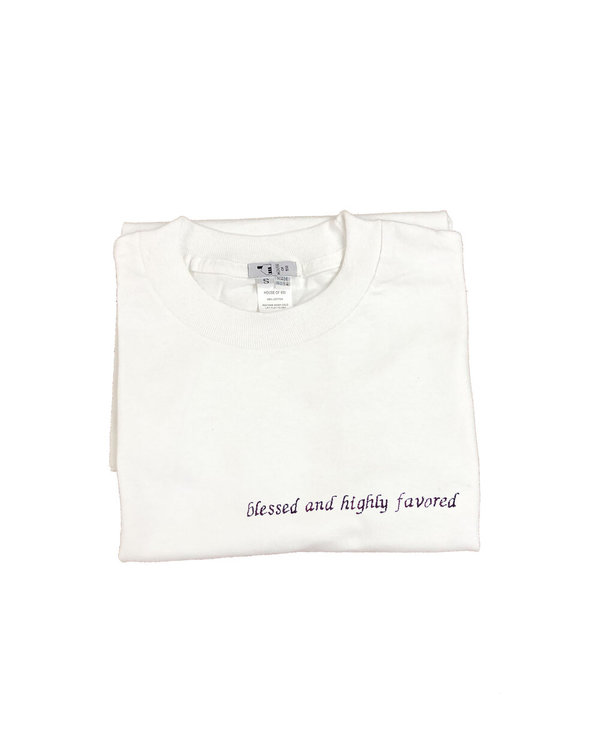 HOUSE OF 950 embroidery blessed and highly favored tee shirt HOUSE OF 950 embroidery blessed and highly favored tee shirt