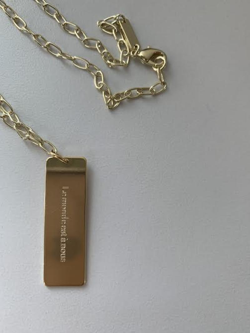 Machete Dog Tag Necklace 'The World Belongs To Us' 14K Gold