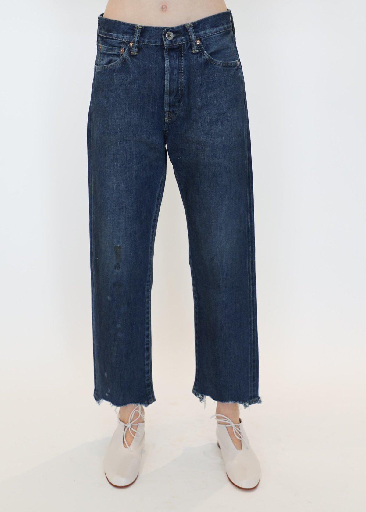 Chimala Selvedge Denim Used Ankle Cut in Dark Repair - Image 1 of 3