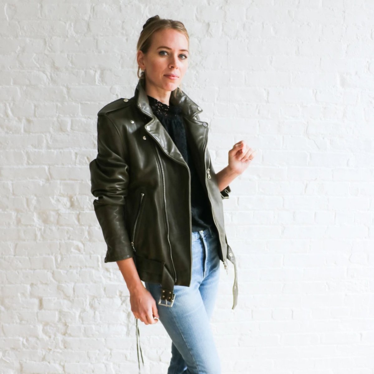 Pre-loved Amiri Leather M Moto Jacket - Olive - Image 2 of 6