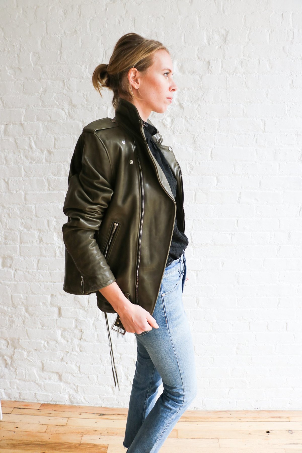 Pre-loved Amiri Leather M Moto Jacket - Olive - Image 3 of 6