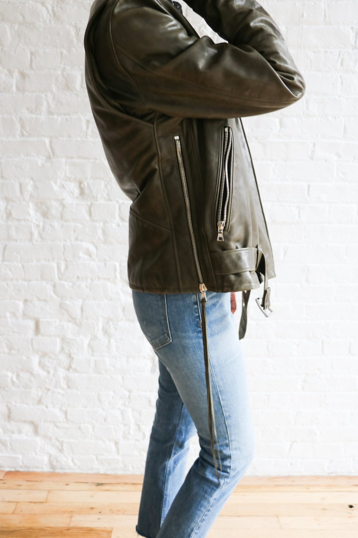 Pre-loved Amiri Leather M Moto Jacket - Olive - Image 6 of 6