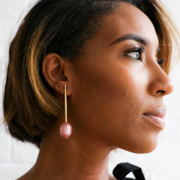 Black/Yellow Pono Bead Drop Pin Earring - orange Black/Yellow Pono Bead Drop Pin Earring - orange