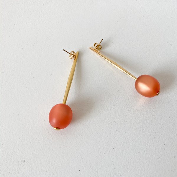 Black/Yellow Pono Bead Drop Pin Earring - orange Black/Yellow Pono Bead Drop Pin Earring - orange