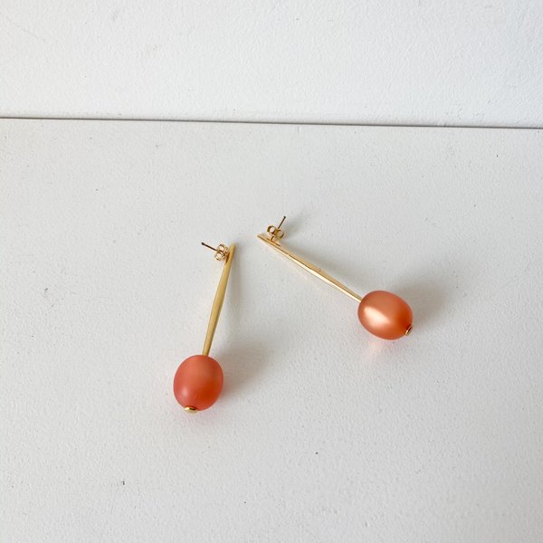 Black/Yellow Pono Bead Drop Pin Earring - orange Black/Yellow Pono Bead Drop Pin Earring - orange