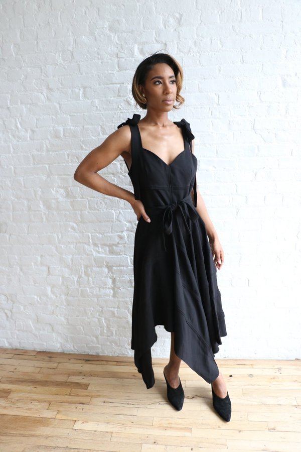 proenza schouler black dress Moira Dress in Embroidered Compact Crepe Black
