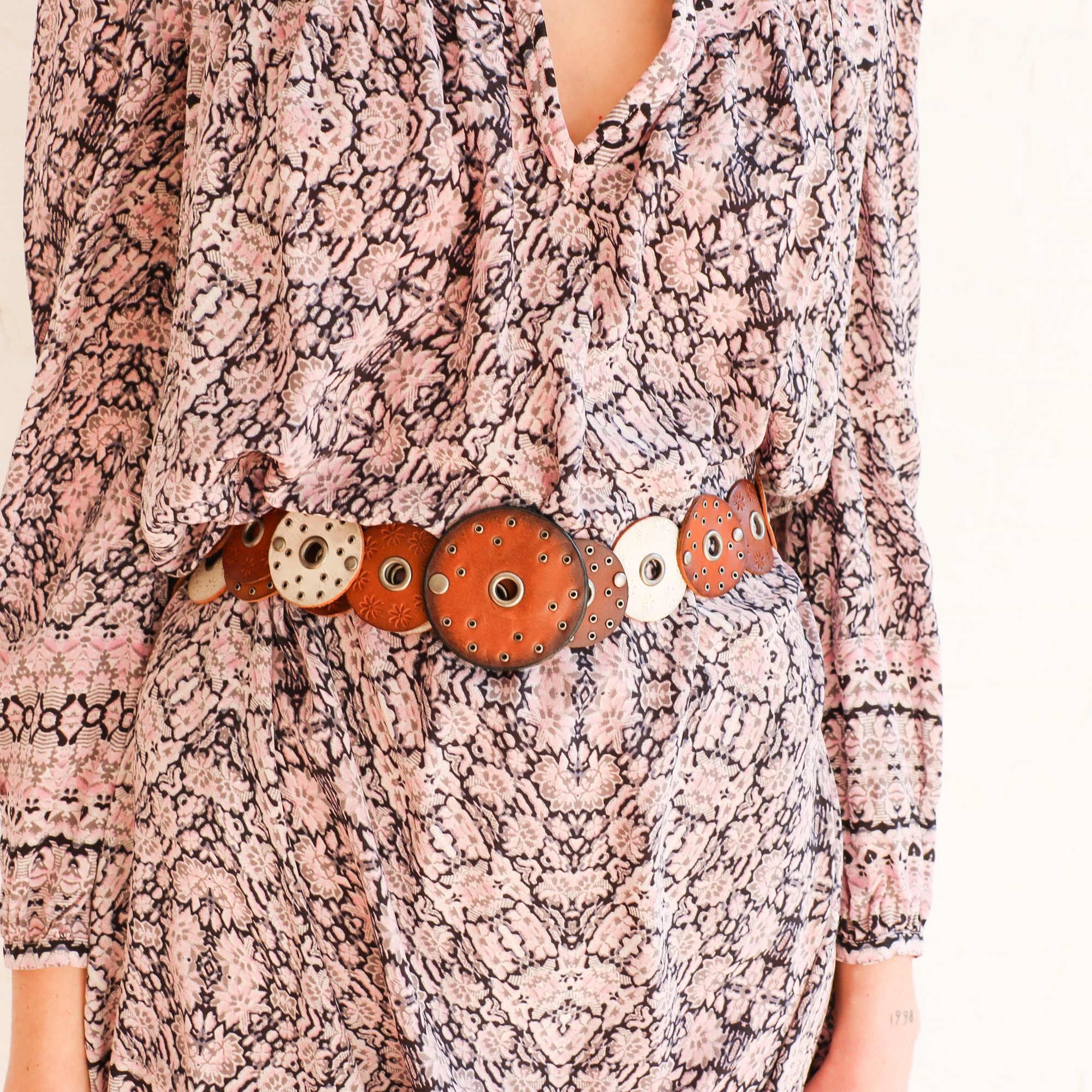 Ralph Lauren Vintage Leather Grommet Disc Belt In Brown & White Sz L Ralph Lauren Western Belt - Etsy main image 4