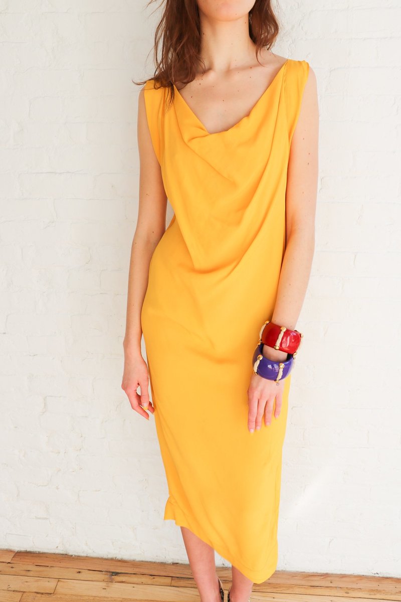 pre-loved] Vivienne Westwood Anglomania Drape Front Midi Dress - yellow |  Garmentory