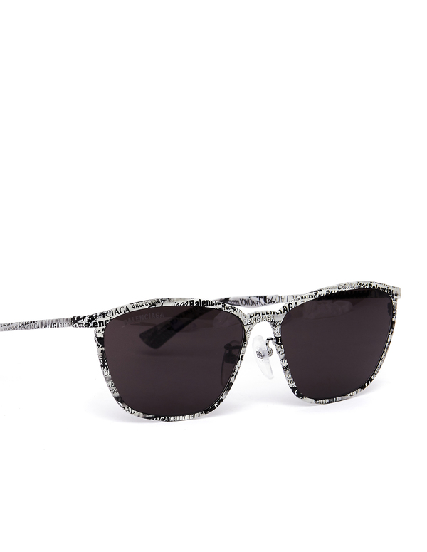 Balenciaga Logo Printed D-Frame Sunglasses - White | Garmentory display picture 1