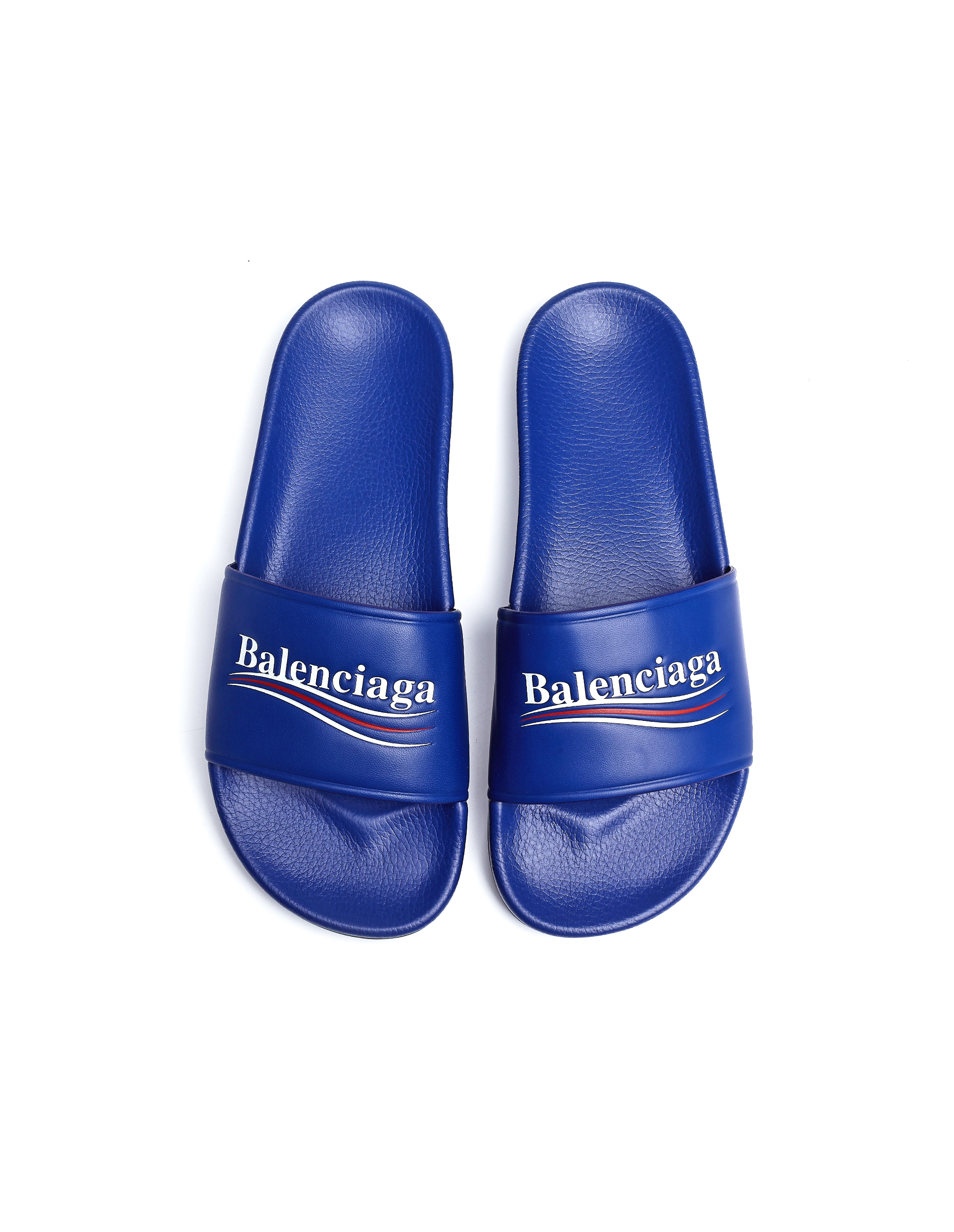 Balenciaga Piscine Leather Slides Blue Garmentory