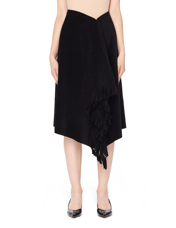 asymmetrical black fringe skirt