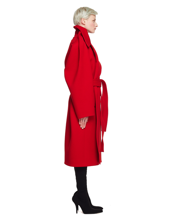 Balenciaga Wool Belted Coat - Red | Garmentory