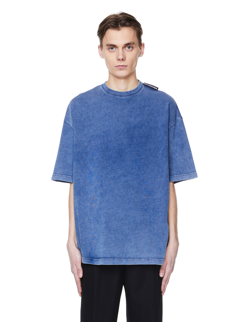★Balenciaga★ Large fit ロゴ 半袖 Tシャツ washed blue ★ BALENCIAGA Logo-Embroidered Cotton-Jersey T-Shirt for Men