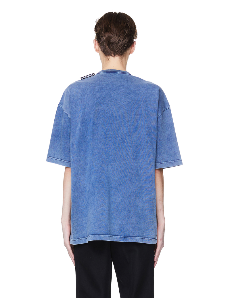 Balenciaga Washed Cotton Tag T-Shirt - Blue | Garmentory