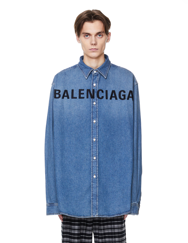 Balenciaga Denim Logo Shirt - Blue | Garmentory