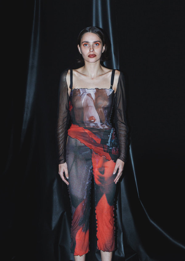 AUNÉ CUT-OUT MESH CROPPED PANTS - GIALLO PRINT AUNÉ CUT-OUT MESH CROPPED PANTS - GIALLO PRINT