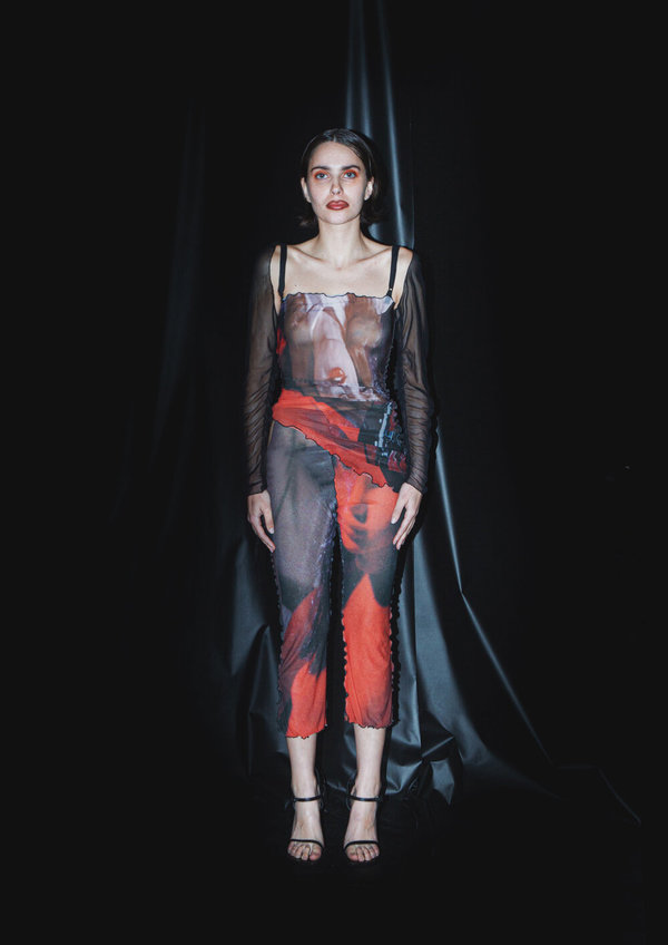 AUNÉ CUT-OUT MESH CROPPED PANTS - GIALLO PRINT AUNÉ CUT-OUT MESH CROPPED PANTS - GIALLO PRINT