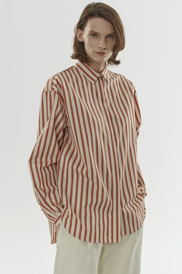 Totême LAGO OVERSIZED POPLIN SHIRT - ORANGE STRIPE Totême LAGO OVERSIZED POPLIN SHIRT - ORANGE STRIPE