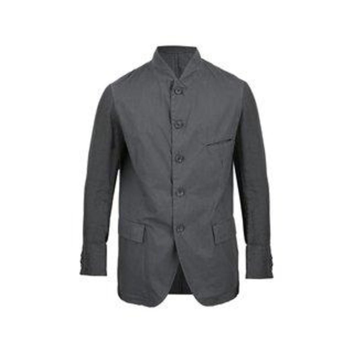 The Viridi-Anne Upturned Collar Jacket Grey Navy on Garmentory