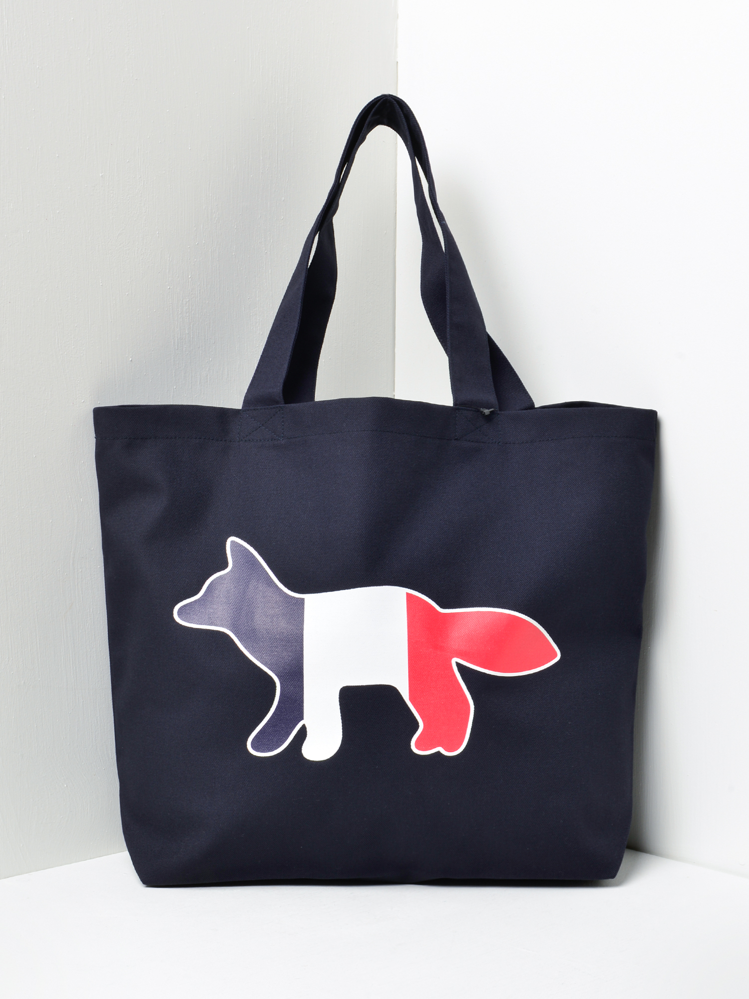 ★送料・関税込★MAISON KITSUNE★Tricolor Fox Tote Bag Navy★ Maison Kitsuné Navy Tricolor Fox Tote Maison Kitsune