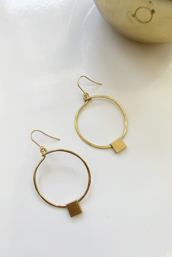 Spectrum Handcrafted Jewelry Circle Square Earrings - Brass Spectrum Handcrafted Jewelry Circle Square Earrings - Brass