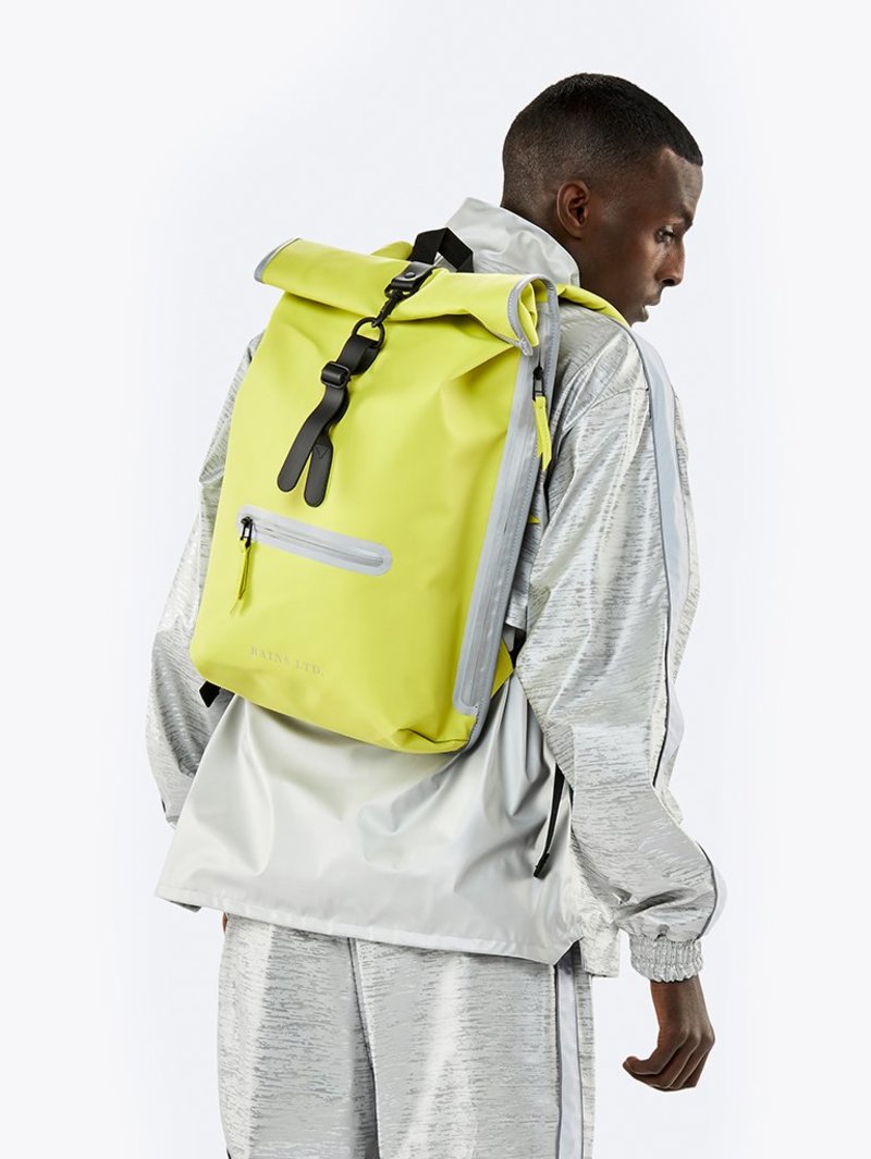 Rains LTD Roll Top Rucksack Neon Yellow Garmentory