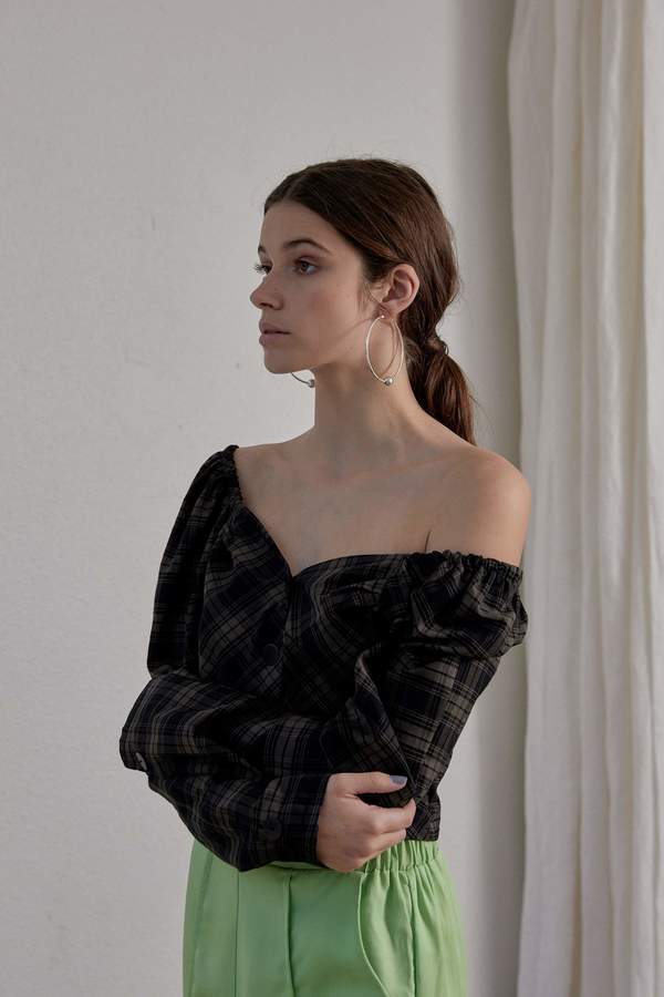 OVNA OVICH Virginia Top - Olive Plaid OVNA OVICH Virginia Top - Olive Plaid