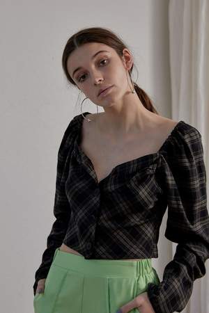 OVNA OVICH Virginia Top - Olive Plaid OVNA OVICH Virginia Top - Olive Plaid