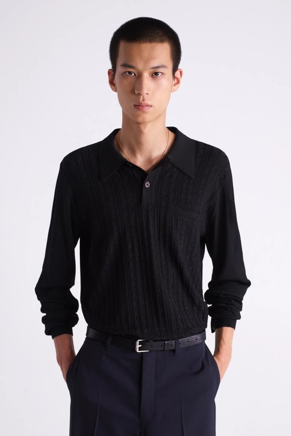 トップス LEMAIRE LONG SLEEVE POLO SHIRT Lemaire Long sleeves knitted polo - black | Garmentory