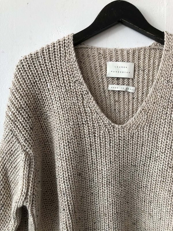 lauren manoogian shaker v neck - beige tweed lauren manoogian shaker v neck - beige tweed