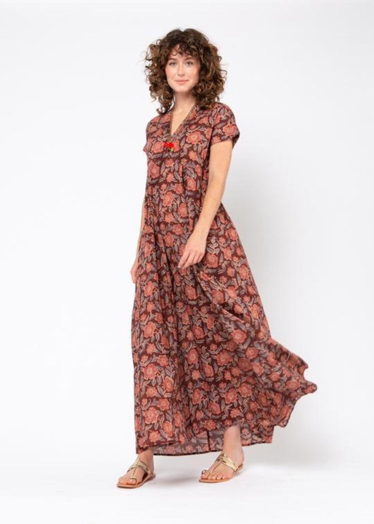 chinese dress ladies Red Kalamkari Cotton Women Midi Dress main image 1