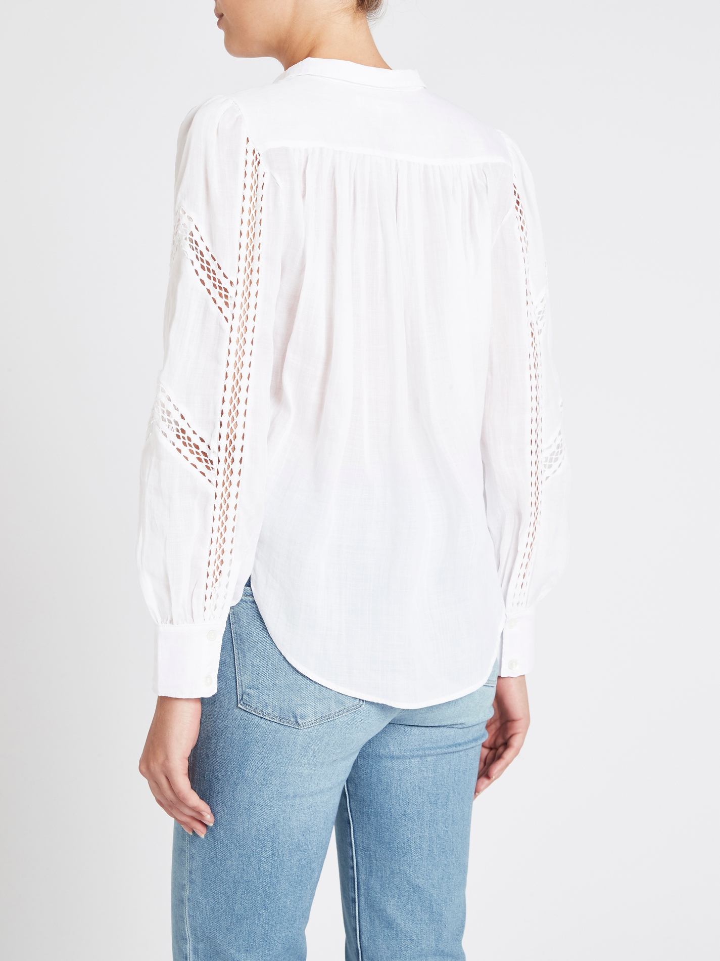 FRAME Denim Panel Lace Button Up Shirt White Garmentory