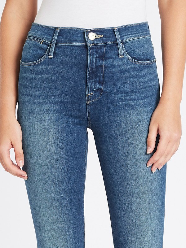 FRAME Denim Le High Skinny Raw Edge Jean - Mid Denim FRAME Denim Le High Skinny Raw Edge Jean - Mid Denim