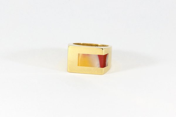 Legier Sunset Stone/Mookaite Strip Inlay Signet Legier Sunset Stone/Mookaite Strip Inlay Signet