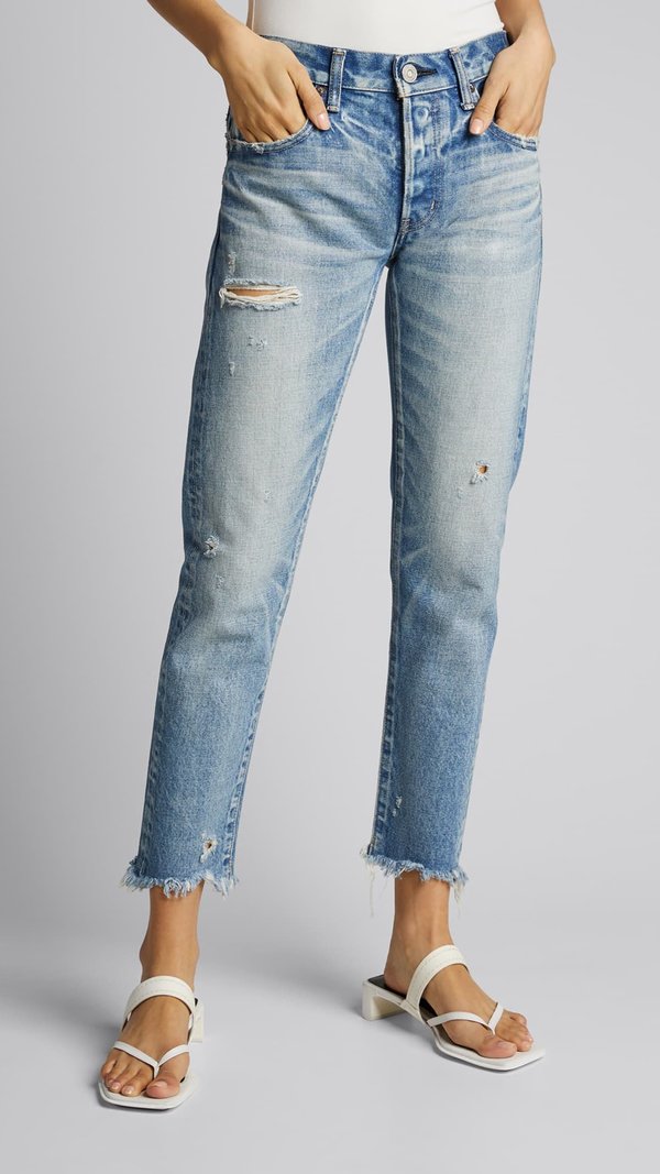 Moussy Kelley Tapered Distressed Jeans - Light Blue Moussy Kelley Tapered Distressed Jeans - Light Blue